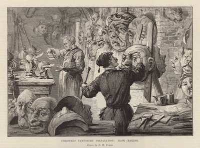 Maszkok készítése karácsonyi pantomimhoz (metszet) alkotó: David Henry Friston
