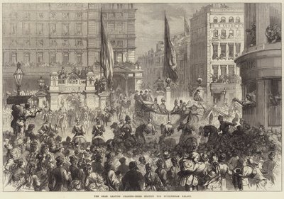 A Shah elhagyja a Charing-Cross állomást a Buckingham-palotába alkotó: David Henry Friston
