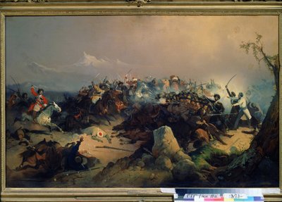 Az orosz lovasság cserkeszeinek támadása 1846. május 24-én (Attack of the Cherkesses on the Russian cavalry on május 24.) alkotó: David Johann Friedrch Koenig