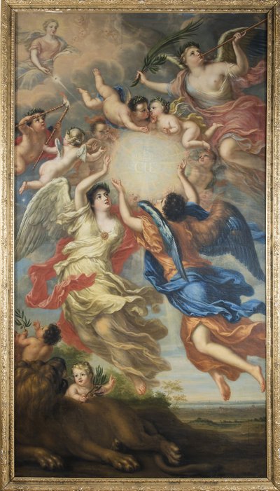 A svéd XI. Károly és a dán és norvég Ulrique Eleonore allegóriája - Svéd XI. Károly (1655-1697) és a dán Ulrika Eleonora (1656-1693) allegóriája, Ehrenstrahl, David Kloecker (1629-1698). Olajfestmény alkotó: David Klöcker Ehrenstrahl