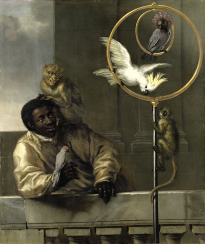 Fekete ember papagájokkal és majmokkal, 1670 alkotó: David Klöcker Ehrenstrahl