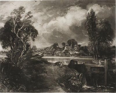 Egy zsilip a Stouron, Suffolk alkotó: David Lucas