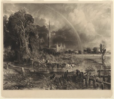 Salisbury katedrális a rétről: a szivárvány alkotó: David Lucas