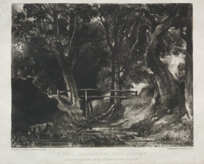 Különféle tájtárgyak, jellemző angol tájképek John Constable, R. A. által festett képekből: Dell a Helmingham Park erdőjében, Suffolk alkotó: David Lucas