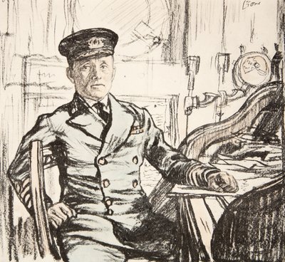 Cyril Fuller kapitány, haditengerészet, illusztráció a Country Life Ltd. által kiadott "The Western Front" című könyvből. alkotó: David Muirhead Bone
