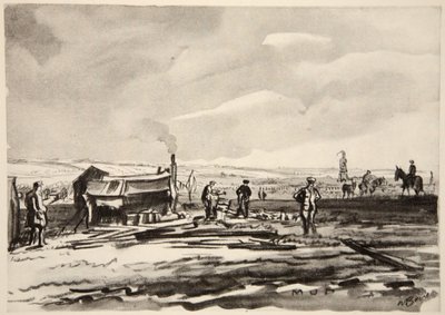 A Somme-on: Sár, illusztráció a Country Life Ltd. által kiadott "The Western Front" című kötetből. alkotó: David Muirhead Bone