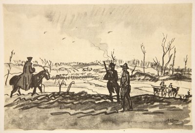 A Somme-on: Mametz közelében, illusztráció a Country Life Ltd. által kiadott "The Western Front" című könyvből. alkotó: David Muirhead Bone
