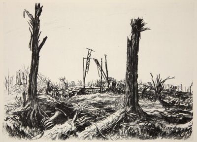 A Deniecourt kastély narancsháza, illusztráció a Country Life Ltd. által kiadott "The Western Front" című könyvből. alkotó: David Muirhead Bone