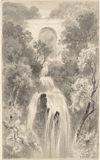 Vízesés látképe (recto); Tájtanulmány (verso) alkotó: David Octavius Hill