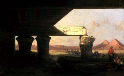 Egyiptomi táj a piramisok távoli látványával alkotó: David Roberts