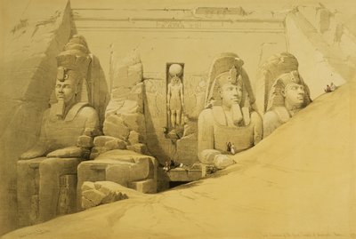 A núbiai Aboo Simbel nagy templomának homlokzata, az „Egyiptom és Núbia” II. kötetének 44. táblája, Louis Haghe (1806-85) pub metszetével. 1849 alkotó: David Roberts