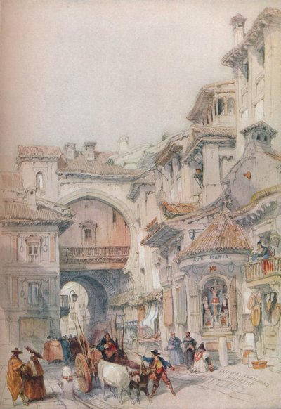 A Vivarrambla kapuja, Granada, 1830-as évek, 1930. alkotó: David Roberts