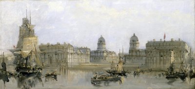 Greenwichi kórház a Temze felől nézve (Anglia). Olaj, vászon, 1860 körül, David Roberts (1796-1864) alkotása. alkotó: David Roberts