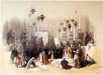 A Szentföldön: Jeruzsálem, Szent Sír-templom, a kenet köve ... alkotó: David Roberts