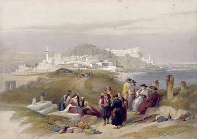 Jaffa, ókori Joppa, 1839. április 16., 61. tábla a „The Holy Land” II. kötetből, Louis Haghe (1806-85) kocsma metszetével. 1843 alkotó: David Roberts