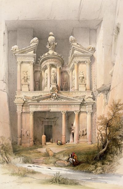 Petra, 1839. március 7., a „Szentföld” III. kötetének 92. táblája, Louis Haghe (1806-85) kocsma metszete. 1849 alkotó: David Roberts