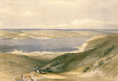 Galileai-tenger vagy Genezáret, Básán felé nézve, 1839. április 21., 36. tábla a "The Holy Land" I. kötetéből, metszette Louis Haghe (1806-85) pub. 1842 alkotó: David Roberts