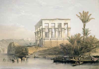 A Philae-i Hypaethral templom, a fáraó ágya, Louis Haghe metszetével, kocsma. 1843-ban alkotó: David Roberts