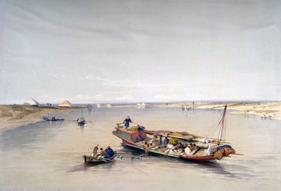 A Nílus Dahshur és Saqqarah piramisai felé nézve, 19. század alkotó: David Roberts