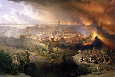 Jeruzsálem ostroma és lerombolása a rómaiak által Titus parancsnoksága alatt, Kr. u. 70. alkotó: David Roberts