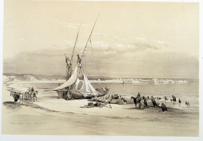 Tyre (Tyre) városának kilátása Libanonban, 1839.04.27-én készült rajz „A Szentföldön”, London 1849 alkotó: David Roberts