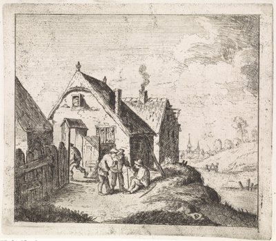 Három férfi beszélget egy házban alkotó: David Teniers (II)