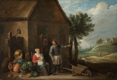Férj a házikó ajtajában ülő nővel és gyermekkel alkotó: David Teniers (II)
