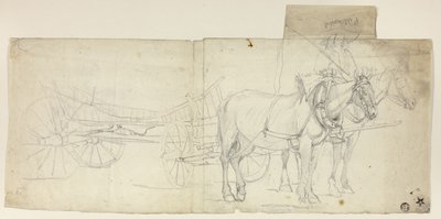Kétlovas csapat, kocsis, kocsit húz (recto); vázlatok lehajló nőkről (verso) alkotó: David Teniers the Younger