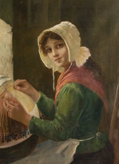 Fiatal nő csipkeverése, 19. század vége – 20. század eleje alkotó: David W. Haddon