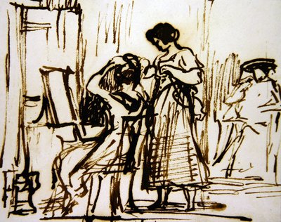 Belső tér egy haját öltöztető nővel (tinta papíron) alkotó: David Wilkie