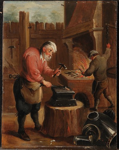 A négy elem allegóriája: Tűz (olaj a panelen) alkotó: David the Younger (follower of) Teniers