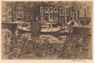 Csatorna kikötött vitorlással alkotó: David van Hessen (signed by artist)