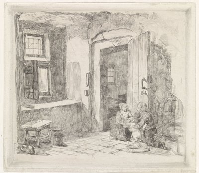 Belső nyitott ajtóval alkotó: David van der Kellen