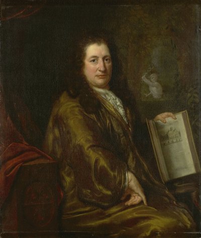 Caspar Commelin, könyvkereskedő, újságkiadó és Amszterdam 1693-as „Beschrijvinghe van Amsterdam” hivatalos történetének szerzője portréja alkotó: David van der Plas