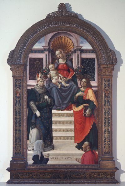 A Madonna és gyermeke Toulouse-i Szent Lajossal, János evangélistával és adományozókkal alkotó: Davide Ghirlandaio