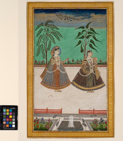 Két nő a Golconda-i Tana Shah háreméből, 1800 körül (átlátszatlan akvarell és arany papíron, albumoldalra rögzítve) alkotó: Deccani School