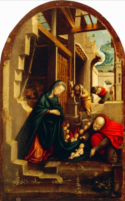 Születés imádó angyalokkal és pásztorokkal, Defendente Ferrari (aktív 1500-1535 körül) alkotó: Defendente Ferrari
