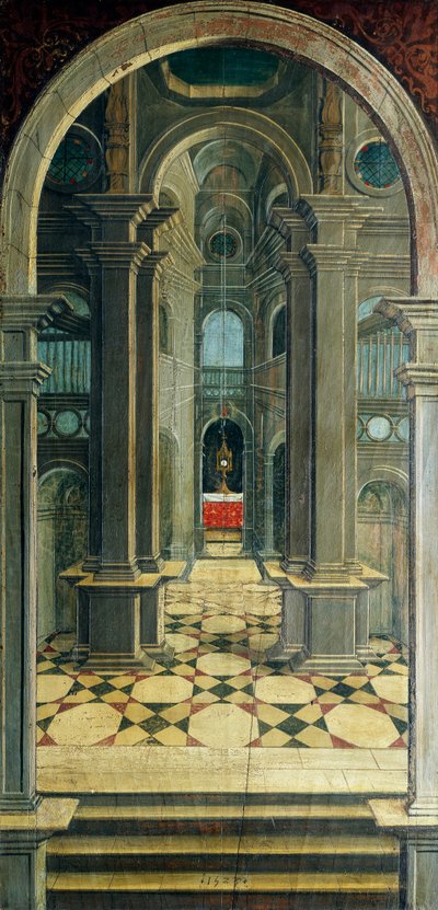 Perspektívát festett Defendente Ferrari (1480 vagy 1485-1540), a 16. századi kórus hátsó részére, Szent Jeromos-templom, Biella, Olaszország alkotó: Defendente Ferrari