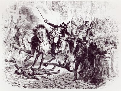 1808. május 2., felkelés Madridban, M. de Norvins „Histoire de Napoleon” című művéből, 1839 alkotó: Denis Auguste Marie Raffet