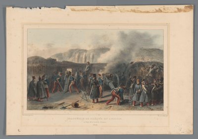Beschieting van de Citadel, 1832 Az akkumulátor megsérül működés közben (cím a tárgyon) Raffet rajzai az antwerpeni fellegvár ostromának életéből (sorozat címe a tárgyon) alkotó: Denis Auguste Marie Raffet