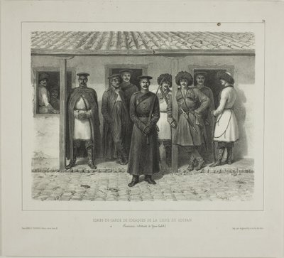 A vonal kozák testőrsége, Kuban, Taman, Détroit de Yéni-Kaleb, 1837. október 9. alkotó: Denis Auguste Marie Raffet