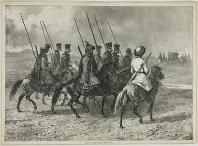 Kozák kíséret Kuban határáig, Taman (Közép-Oroszország), 1837. október 11. alkotó: Denis Auguste Marie Raffet
