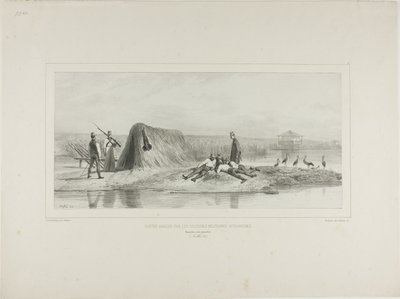 A magyar katonai telepek őrhelye, Duna bal part, 1837. július 7. alkotó: Denis Auguste Marie Raffet
