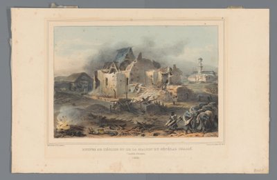 Ruïnes van de kerk in het huis van generaal Chassé, 1832 A templom és Chassé tábornok házának romjai (cím a tárgyon) Raffet rajzai az antwerpeni fellegvár ostromának életéből (sorozat címe a tárgyon) alkotó: Denis Auguste Marie Raffet