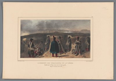 Schutterek borstweringet vásárolnak, 1832 A 19. lámpa csatárainak háza (cím a tárgyon) Raffet rajzai az Antwerpeni Citadella főhadiszállásának életéből (cím a tárgyon) alkotó: Denis Auguste Marie Raffet