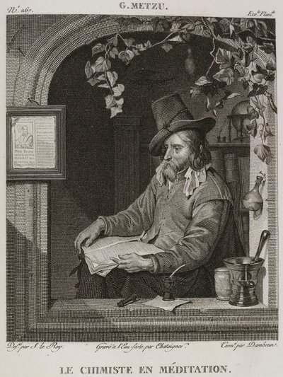 Denis-Sébastien Leroy, Chataigner és Dambrun - A kémikus meditációban, Gabriel Metsu után - 1802-1815 alkotó: Denis Sebastien Leroy