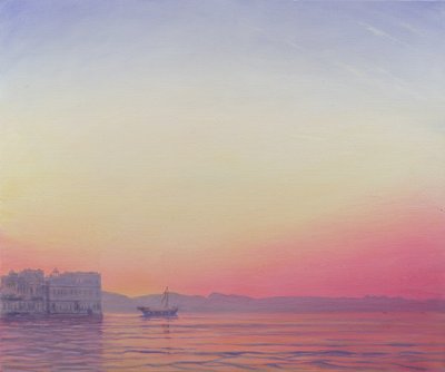Naplemente a Lake Palace-nál, Udaipur alkotó: Derek Hare