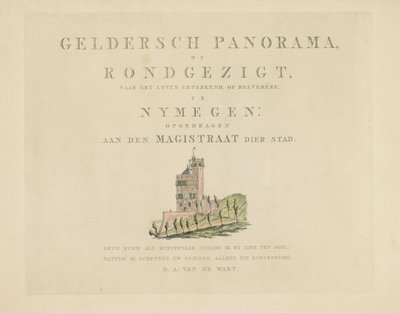 Belvedere Nijmegenben Nijmegen városának látnivalói (sorozat címe) Geldersch-panoráma vagy körkép az életről a nymegeni kilátón (a sorozat címe a tárgyon) alkotó: Derk Anthony van de Wart