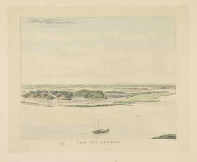 Kilátás a Waalra Nijmegentől északra Északra (cím a tárgyon) Nijmegen városának látnivalói (sorozat címe) Geldersch-panoráma vagy körkép az életről a nymegeni kilátón (sorozat címe) alkotó: Derk Anthony van de Wart
