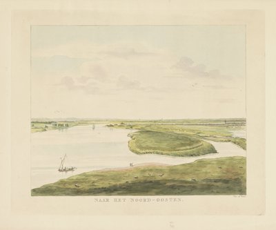 Kilátás a Waalra Nijmegentől északkeletre Északkeletre (cím a tárgyon) Nijmegen városának látnivalói (sorozat címe) Geldersch-panoráma vagy körkép az életről a nymegeni kilátón (sorozat címe) alkotó: Derk Anthony van de Wart